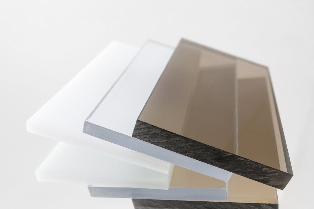 polycarbonate clear, white, and brown
